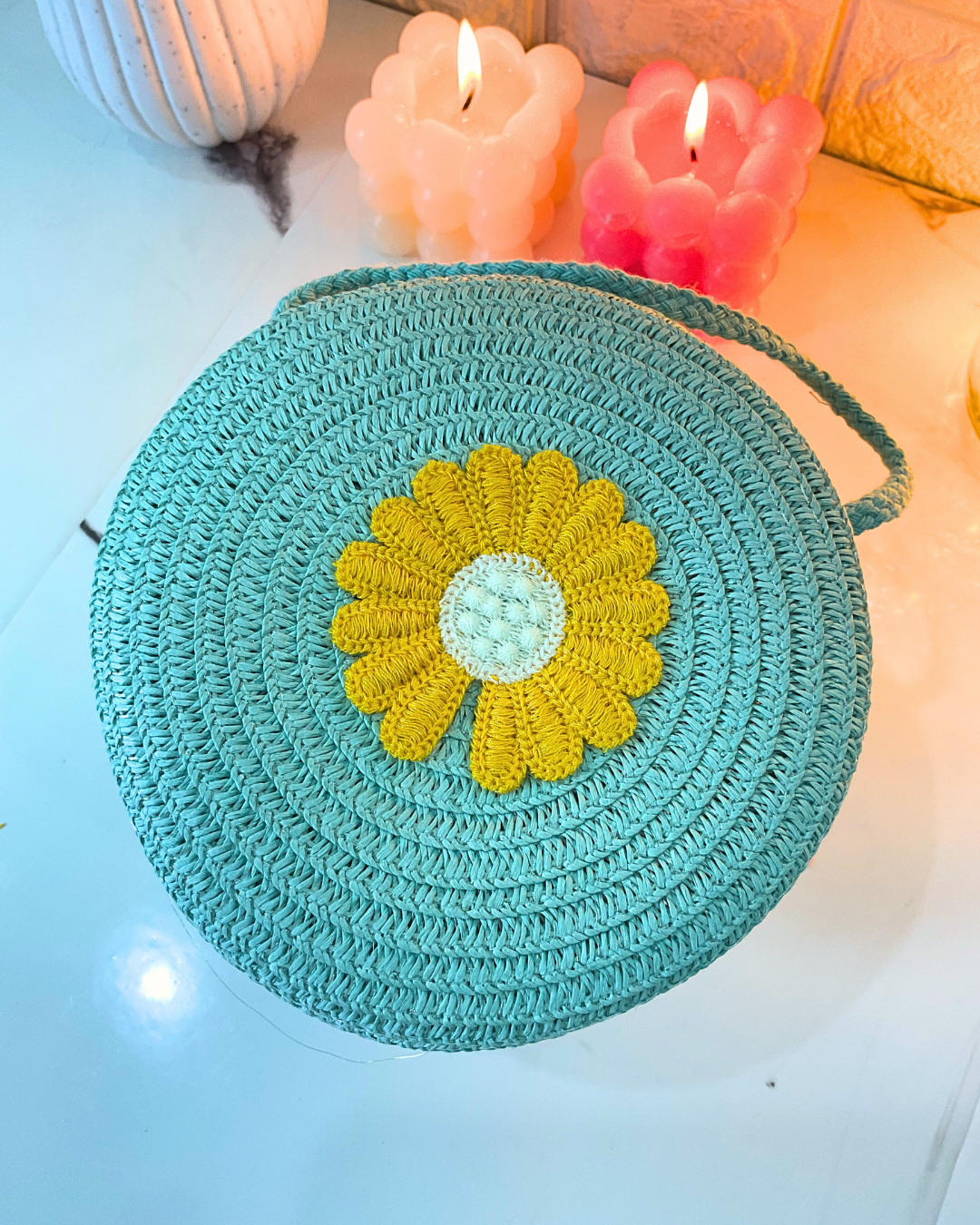 Hand-Woven Round Character Sling Bag for Girls – Cute Puppy Design