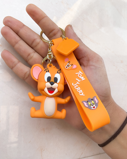Jerry Mouse Inspired Key Chain – Cute Cartoon Silicone Rubber Purse Charm | Aesthetic Character Key Holder