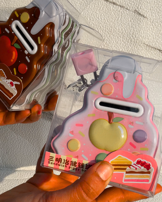 Premium Metal cake slice Piggy Bank with Lock and Key