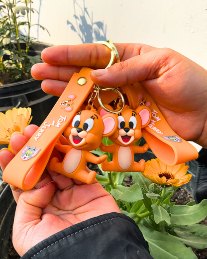 Jerry Mouse Inspired Key Chain – Cute Cartoon Silicone Rubber Purse Charm | Aesthetic Character Key Holder