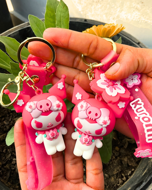 🎀 Cute Kuromi 3D Silicone Keychain with Hook Strap