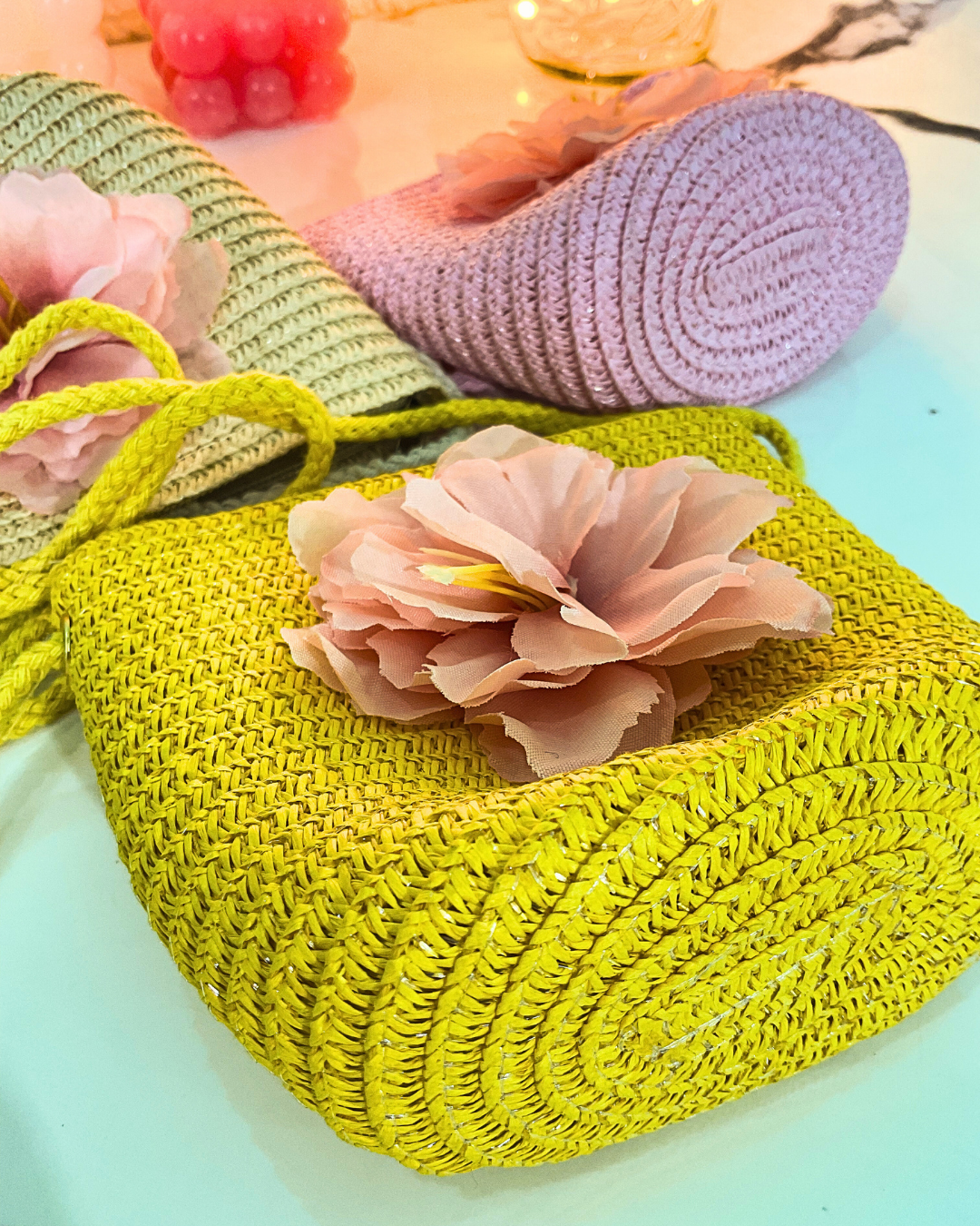 Cute Yellow Jute Sling Bag with Floral Design – Handmade Mini Crossbody Bag for Girls & Women