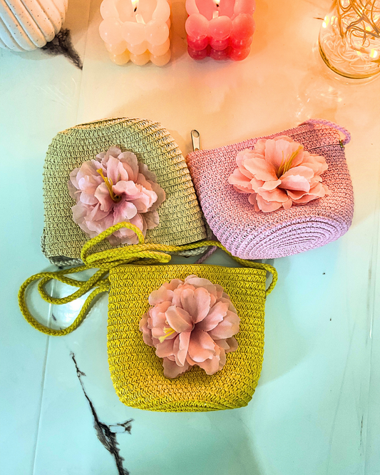 Cute Yellow Jute Sling Bag with Floral Design – Handmade Mini Crossbody Bag for Girls & Women