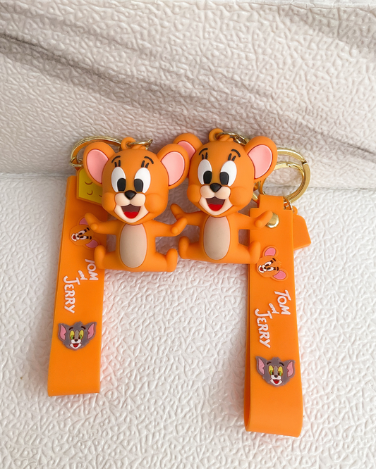 Jerry Mouse Inspired Key Chain – Cute Cartoon Silicone Rubber Purse Charm | Aesthetic Character Key Holder