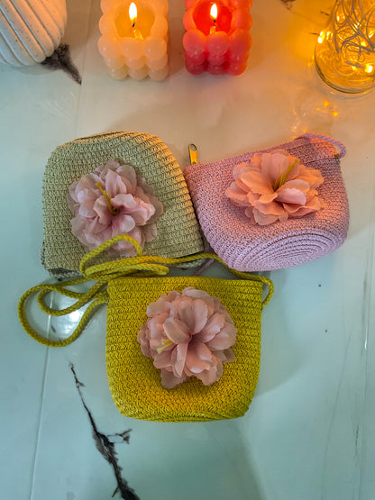 Cute Yellow Jute Sling Bag with Floral Design – Handmade Mini Crossbody Bag for Girls & Women