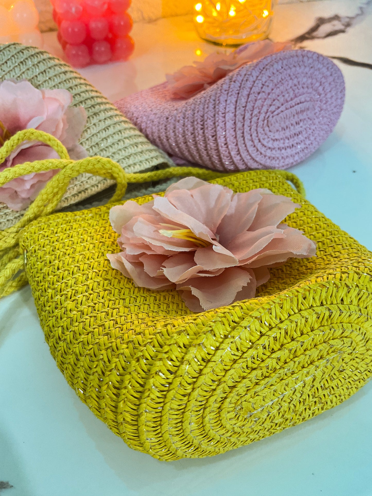 Cute Yellow Jute Sling Bag with Floral Design – Handmade Mini Crossbody Bag for Girls & Women