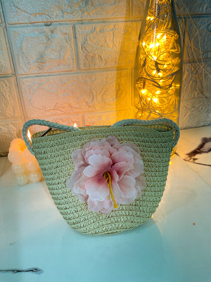 Cute Yellow Jute Sling Bag with Floral Design – Handmade Mini Crossbody Bag for Girls & Women